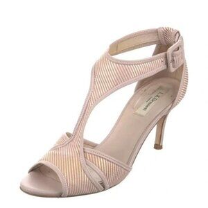 LK Bennett Size 39.5 Blush Pink T-strap Candy Stripe Heels Sandals